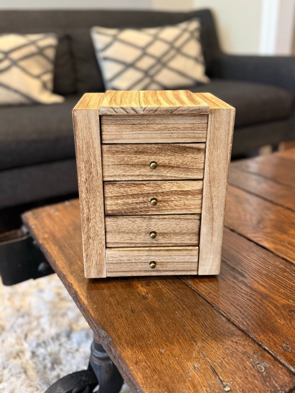 Rustic Wood Jewelry Box with Mirror